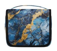 Mexpekil Beauty case liquido blu marmo dorato per donne, uomini e donne, impermeabile, da appendere, borsa da viaggio con gancio, organizer per cosmetici