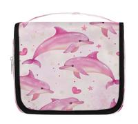 Mexpekil Beauty case rosa carino oceano delfino mare per donne uomini signore, borsa da viaggio impermeabile da appendere con gancio, borsa per cosmetici organizer per cosmetici