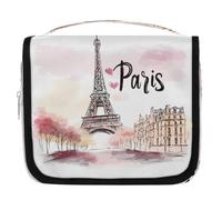 Mexpekil Bella borsa da toilette con Torre Eiffel di Parigi, per donne, uomini, signore, impermeabile, da appendere, da viaggio, con gancio, organizer per cosmetici