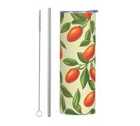 Mexpekil Bicchiere isolato da 590 ml, con cannuccia e coperchio, in acciaio inox, tazza da caffè ghiacciato con ramo di Goji rosso, a prova di perdite, bottiglia termica da viaggio, regalo per donne e