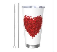 Mexpekil Bicchiere termico da 590 ml, con cannuccia e coperchio, in acciaio inox, a forma di cuore rosso brillante, a prova di perdite, ideale come regalo per donne e uomini