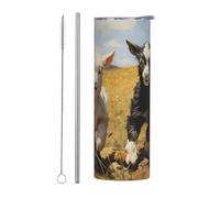 Mexpekil Bicchiere termico da 590 ml, con cannuccia e coperchio, in acciaio inox, a forma di pecora, a tenuta stagna, ideale come regalo per donne e uomini