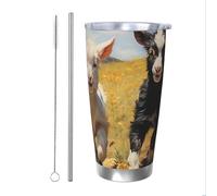 Mexpekil Bicchiere termico da 590 ml, con cannuccia e coperchio, in acciaio inox, a forma di pecora, a tenuta stagna, ideale come regalo per donne e uomini