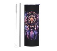 Mexpekil Bicchiere termico da 590 ml, con cannuccia e coperchio, in acciaio inox, con acchiappasogni, viola, a tenuta stagna, bottiglia termica per acqua termica, regalo per donne e uomini