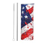 Mexpekil Bicchiere termico da 590 ml, con cannuccia e coperchio, in acciaio inox, con bandiera americana, 4 luglio, a tenuta stagna, ideale come regalo per donne e uomini
