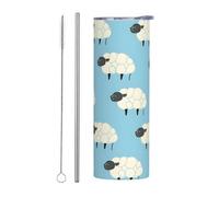 Mexpekil Bicchiere termico da 590 ml, con cannuccia e coperchio, in acciaio inox, con pecora, a prova di perdite, ideale come regalo per donne e uomini