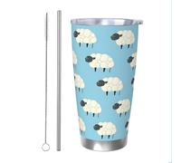 Mexpekil Bicchiere termico da 590 ml, con cannuccia e coperchio, in acciaio inox, con pecora, a prova di perdite, ideale come regalo per donne e uomini