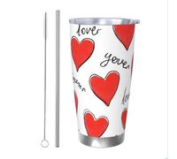 Mexpekil Bicchiere termico da 590 ml, con cannuccia e coperchio, in acciaio inox, con scritta "Love", a prova di perdite, ideale come regalo per donne e uomini