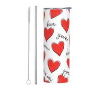 Mexpekil Bicchiere termico da 590 ml, con cannuccia e coperchio, in acciaio inox, con scritta "Love", a prova di perdite, ideale come regalo per donne e uomini