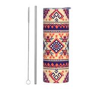 Mexpekil Bicchiere termico da 590 ml, con cannuccia e coperchio, in acciaio inox, motivo tribale grafico, a prova di perdite, da viaggio, bottiglia termica per acqua termica, regalo per donne e uomini