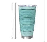 Mexpekil Bicchiere termico da 590 ml, con cannuccia e coperchio, in acciaio inox, tazza da caffè ghiacciato, colore blu acquerello, in legno, a tenuta stagna, bottiglia termica da viaggio, regalo per