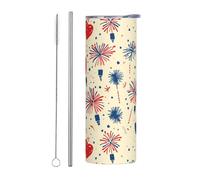 Mexpekil Bicchiere termico da 590 ml, con cannuccia e coperchio, in acciaio inox, tazza da caffè ghiacciato, 4 luglio, tazza da viaggio americana, a tenuta stagna, regalo per donne e uomini