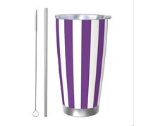Mexpekil Bicchiere termico da 590 ml, con cannuccia e coperchio, in acciaio inox, tazza da caffè ghiacciato, colore viola brillante, a tenuta stagna, ideale come regalo per donne e uomini