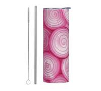 Mexpekil Bicchiere termico da 590 ml, con cannuccia e coperchio, in acciaio inox, tazza da caffè ghiacciato con fetta di cipolla rosa, a tenuta stagna, da viaggio, bottiglia termica per acqua termica