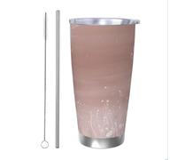 Mexpekil Bicchiere termico da 590 ml, con cannuccia e coperchio, in acciaio inox, tazza da caffè ghiacciato, con fiori di campo rosa, a prova di perdite, bottiglia termica da viaggio, regalo per donne