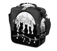 Mexpekil Black Cat Music Notes - Borsa per il pranzo per bambini e bambine, quadrata con isolamento termico, riutilizzabile, per scuola, picnic, viaggi