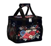 Mexpekil Blu Rosso Floreale Riutilizzabile Isolato Borse per il pranzo per Donne Uomini Adulti Contenitore Termico Pranzo Grande Riutilizzabile Cooler Lunch Tote Bag per Lavoro Picnic Attività