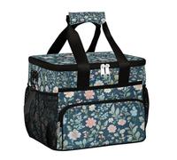 Mexpekil Blu Verde Foglie Floreali Riutilizzabili Isolati Borse per il Pranzo per Donne Uomini Adulti Contenitore Termico Grande Riutilizzabile Cooler Lunch Tote Bag per Lavoro Picnic Attività