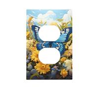 Mexpekil Blue Butterfly Yellow Flower Light Switch Cover 1 Gang Single Duplex Outlet Cover Piastra Decorativa da Parete per Casa Ufficio