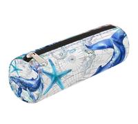 Mexpekil Blue Ocean Whale Starfish - Astuccio per matite con mappa del mondo, per bambini, ragazzi e ragazze, cilindrico, per articoli scolastici