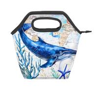 Mexpekil Blue Sea Whale Starfish World Map Borsa termica riutilizzabile per il pranzo impermeabile a tenuta stagna borsa per il pranzo per bambini adulti scuola ufficio picnic