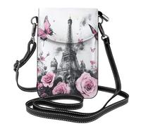 Mexpekil Borsa a tracolla in pelle per le donne a tracolla custodia per telefono impermeabile borsa portafoglio piccole borse da donna, Torre Eiffel Rose Rosa Farfalla, Taglia unica