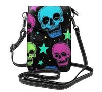 Mexpekil Borsa a tracolla in pelle per le donne a tracolla custodia per telefono impermeabile borsa portafoglio piccole borse da donna, Teschi Neon Stelle, Taglia unica