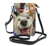 Mexpekil Borsa a tracolla in pelle per le donne a tracolla custodia per telefono impermeabile borsa portafoglio piccole borse da donna, Happy Dogs Gatti, Taglia unica