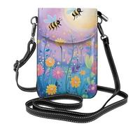 Mexpekil Borsa a tracolla in pelle per le donne a tracolla custodia per telefono impermeabile borsa portafoglio piccole borse da donna, Fiori volanti api cartone animato, Taglia unica