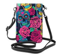 Mexpekil Borsa a tracolla in pelle per le donne a tracolla custodia per telefono impermeabile borsa portafoglio piccole borse da donna, Sorriso Teschi Rose Rosse, Taglia unica