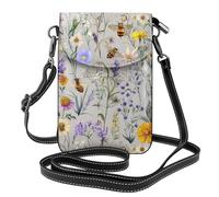Mexpekil Borsa a tracolla in pelle per le donne a tracolla custodia per telefono impermeabile borsa portafoglio piccole borse da donna, Fiori di campo Farfalla Api, Taglia unica