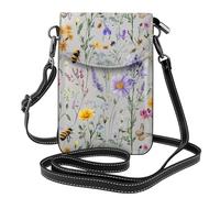 Mexpekil Borsa a tracolla in pelle per le donne a tracolla custodia per telefono impermeabile borsa portafoglio piccole borse da donna, Fiori Pianta Farfalla Api, Taglia unica