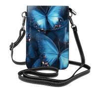 Mexpekil Borsa a tracolla in pelle per le donne a tracolla custodia per telefono impermeabile borsa portafoglio piccole borse da donna, Arte Farfalle Blu, Taglia unica