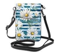 Mexpekil Borsa a tracolla in pelle per le donne a tracolla custodia per telefono impermeabile borsa portafoglio piccole borse da donna, A righe blu margherite, Taglia unica