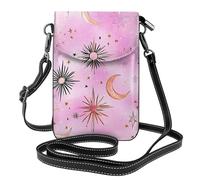 Mexpekil Borsa a tracolla in pelle per le donne a tracolla custodia per telefono impermeabile borsa portafoglio piccole borse da donna, Lune Stelle Rosa Arte, Taglia unica