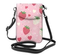 Mexpekil Borsa a tracolla in pelle per le donne a tracolla custodia per telefono impermeabile borsa portafoglio piccole borse da donna, Cuore Rosso Bianco Fragole, Taglia unica
