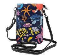 Mexpekil Borsa a tracolla in pelle per le donne a tracolla custodia per telefono impermeabile borsa portafoglio piccole borse da donna, Vita marina colorata, Taglia unica