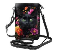 Mexpekil Borsa a tracolla in pelle per le donne a tracolla custodia per telefono impermeabile borsa portafoglio piccole borse da donna, Fiori di gatto nero, Taglia unica