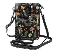 Mexpekil Borsa a tracolla in pelle per le donne a tracolla custodia per telefono impermeabile borsa portafoglio piccole borse da donna, Foglia di libellule funghi, Taglia unica