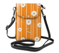 Mexpekil Borsa a tracolla in pelle per le donne a tracolla custodia per telefono impermeabile borsa portafoglio piccole borse da donna, Margherite a righe arancioni, Taglia unica