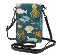 Mexpekil Borsa a tracolla in pelle per le donne a tracolla custodia per telefono impermeabile borsa portafoglio piccole borse da donna, Piante Animali Marini Cartoon, Taglia unica