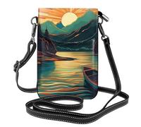 Mexpekil Borsa a tracolla in pelle per le donne a tracolla custodia per telefono impermeabile borsa portafoglio piccole borse da donna, Tramonto sul fiume della nave, Taglia unica