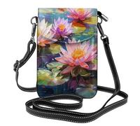 Mexpekil Borsa a tracolla in pelle per le donne a tracolla custodia per telefono impermeabile borsa portafoglio piccole borse da donna, Fiori di loto retrò, Taglia unica