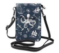 Mexpekil Borsa a tracolla in pelle per le donne a tracolla custodia per telefono impermeabile borsa portafoglio piccole borse da donna, Polpo della nave oceanica, Taglia unica