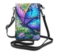 Mexpekil Borsa a tracolla in pelle per le donne a tracolla custodia per telefono impermeabile borsa portafoglio piccole borse da donna, Fiori Farfalla Viola, Taglia unica