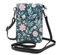 Mexpekil Borsa a tracolla in pelle per le donne a tracolla custodia per telefono impermeabile borsa portafoglio piccole borse da donna, Foglie floreali blu verdi, Taglia unica