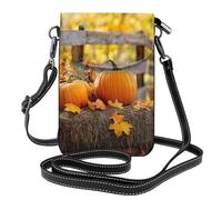Mexpekil Borsa a tracolla in pelle per le donne a tracolla custodia per telefono impermeabile borsa portafoglio piccole borse da donna, Motivo con foglie autunnali e zucche, Taglia unica