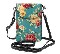 Mexpekil Borsa a tracolla in pelle per le donne a tracolla custodia per telefono impermeabile borsa portafoglio piccole borse da donna, Rose con motivo floreale verde acqua, Taglia unica