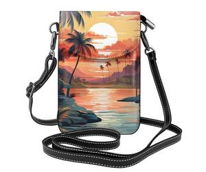 Mexpekil Borsa a tracolla in pelle per le donne a tracolla custodia per telefono impermeabile borsa portafoglio piccole borse da donna, Palme del fiume al tramonto, Taglia unica
