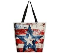 Mexpekil Borsa a tracolla in tela con bandiera vintage e stella, per donne e ragazze, riutilizzabile, per la spesa, grande, borsa a tracolla multiuso